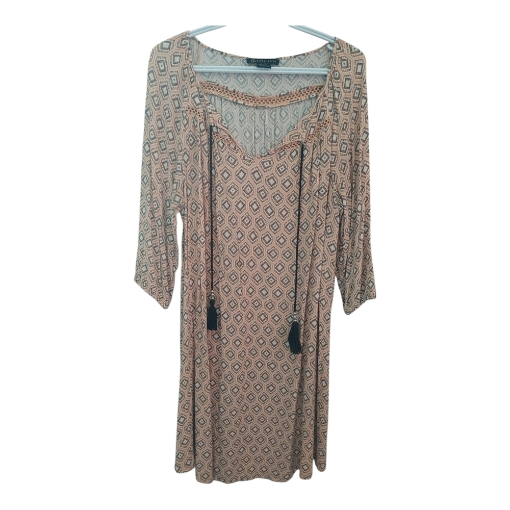 Love & Legend Orange White Sundress 3/4 Sleeve Scoop Neck